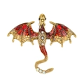 Retro golden flying dragon brooch with red enamel wings and sparkling rhinestones - Antique Gold Red Brooch (9401)