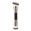 Dual-ended makeup brush with black handle featuring angled and flat synthetic bristle heads - Black & Gold Flat Head
