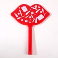 Portable lip shaped handheld makeup mirror in red plastic finish with cosmetic patterns - 12*16cm / Red (Cosmetics Pattern)
