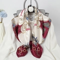 Elegant red and gold chain print silk scarf styled on a white shirt and mannequin - Wine Red Collar Chain
