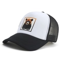 Klassieke zwart-witte truckercap met bruine beer patch en ademend mesh materiaal - Verstelbaar / Zwart & Wit