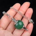 Green crystal agate sphere pendulum pendant with detachable silver metal chain - Green Aventurine