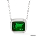Elegant silver necklace featuring a rectangular cut emerald pendant on white background - Silver - Green Zirconia (PDD054)