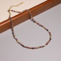 Rainbow tourmaline choker necklace with 2mm faceted beads and gold plated lobster clasp - XL0066 Multi Color Tourmaline Faceted