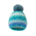 Bonnet en tricot dégradé arc-en-ciel avec doublure polaire et pompon en fourrure - Bleu sarcelle