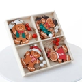 12-piece gingerbread man wooden ornaments set in a four-compartment storage box - 12Pcs Wood Box Set / Gingerbread Man Red & Green