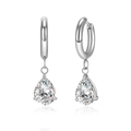Polished silver hoop earrings featuring sparkling pear-cut cubic zirconia pendants - Silver White Zircon