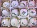 Funny 12-piece white Christmas baubles set with bold typography in a gift box - White 12Pcs