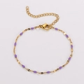 Bracciale minimalista in acciaio dorato con ciondoli in smalto di colore viola chiaro - Oro + Smalto Viola