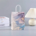 Detail of marble pattern gift bag with purple and gold fluid art and rope handles - Purple Blue Marble Pattern (Large Size) (34-3)