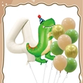 Retro cream number 4 balloon set with cute green dinosaur for kids 4th birthday party - FG14 Dinosaur Theme Number 4