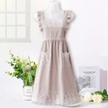 Apricot cotton apron with elegant white lace trim and ruffled shoulder straps - Off-white (Lace Solid)
