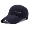 Men's navy blue cotton baseball cap with curved brim and side metal SPORT emblem - Adjustable / Navy Blue