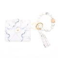 White marble silicone bead bracelet with PU card holder and gold tassel keychain charm - Marble