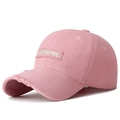 Pink distressed cotton baseball cap with Sunshine embroidery and frayed edges style - Pink