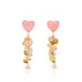 Details der Herz-Ohrstecker mit bunten Kristall-Quasten und langen Anhängern - Rosa Herz Schotter Quaste Stil (1#)