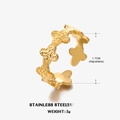 Anillo ajustable de acero inoxidable chapado en oro de 18K con tréboles y textura martillada - Abierto Ajustable / Estilo de Trébol Geométrico / Dorado