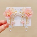 Pink gradient floral hair clips with pearl tassels and lily of the valley pendants - Mujin Pink Flower Clips