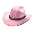Détail du chapeau de cowboy rose avec rayures métalliques et emblème de tête de taureau - M(56-58cm) / Rose foncé