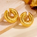 Fashionable 18K gold-plated stainless steel hollow ear cuff with hammered texture finish - Textured Cylinder Style (F612) / Gold