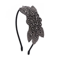 Bohemian black floral headband featuring intricate handmade metallic beadwork and rhinestones - Style 8