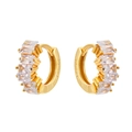 Hinged gold hoop earrings featuring five rectangular-cut sparkling zircons on Ag925 silver - Gold with White Baguette Zircon Hoop (Silver Earring Post)