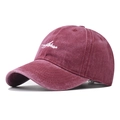 Detailed close-up of Asher cursive embroidery on washed burgundy vintage cotton baseball cap - Adjustable / Washed Wine Red