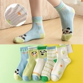Five pairs of mesh cotton baby socks with panda patterns and breathable summer design - Mesh - Black And White Panda / 3-5 Years (Feet length 13-15cm)