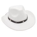 White cowboy hat detail with black leather band and silver star metal ornaments - One Size / White