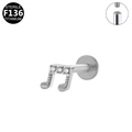 Piercing note de musique en titane F136 avec zircons et filetage interne précis - Argent Note de Musique