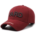 Deep red baseball cap with 3D black FARD embroidery and white stitching detail - Adjustable / Burgundy