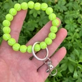 Tennis ball bead keychain wristlet with fluorescent green beads and silver metal clasp - Yellow Green Tennis