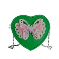 Sac bandoulière vert en forme de cœur pour fille avec papillon brillant et chaîne - Vert