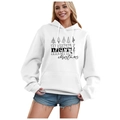 White Christmas hoodie for women featuring Merry Christmas tree print and drawstrings - S / Tops / White-Christmas Tree and Typography Print