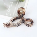 Large tortoiseshell bow hair claw clip for thick hair with minimalist dark brown pattern - Amber Leopard