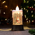 Détail de lanterne de Noël LED avec figurine de Père Noël et paillettes scintillantes - Père Noël Bronze Avec Sac de Cadeaux