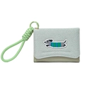 Minimalist mint green wallet with dachshund embroidery and matching woven wrist strap - Green