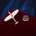 Classic golden airplane brooch with butterfly clutch on luxury red velvet - Gold Smooth Fighter Jet