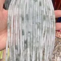 Natural Tianshan Green Jade cylinder beads in milky white with light green floating patterns - Tube Bead 4*13mm Approx 28 Pcs