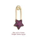 Gold star safety pin pendant with rose red zircon micro-pave for jewelry making - Rose Red Star Pin X1001