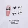 Macro detail of silver and black panda alloy nail charm on a pink nail plate 9x10mm - Panda Silver Left Side Style (9631)