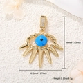 Gold Evil Eye pendant with blue eye and spikes, showing dimensions 39mm by 32.3mm - Gold Blue Eye Sunburst (A0653)