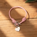 Pink braided couple bracelet with silver heart pendant and adjustable T-toggle closure - Pink Braided Rope - OT Buckle - Heart Pendant