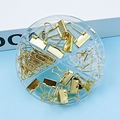Golden stationery set in round case featuring binder clips, paper clips and push pins - Luxury Gold