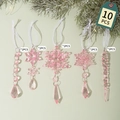 Set de 10 décorations de Noël roses avec glaçons et flocons en acrylique et rubans blancs - Lot de glaçons roses (10 pièces)