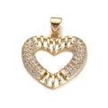 Gold-plated hollow heart pendant with sparkling clear zircons for DIY jewelry making - DBN155-07 Hollow Heart Zirconia