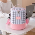Borsa termica cilindrica a quadretti rosa con tracolla e interno in alluminio - Rosa