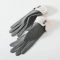 Winter thermal gloves for women in dark grey fabric with beige cuffs and button detail - One Size / 176 Grey