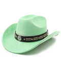 Dettaglio cappello cowboy scamosciato verde menta con fibbia boho e fascia borchiata - M (56-58cm) / Verde Frutta