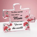 Puzzle-shaped acrylic ornament with pink carnations and Mother's Day quote on pink backdrop - Mom You Are The World Style (Q67)